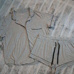 Victoria's Secret Gray Pajama Set with Black Accents